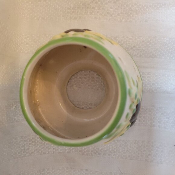 Hand-Painted Ceramic Candle Holder With Acorn & Leaf Design Green Rim 3 Inch Hei - Picture 2 of 7